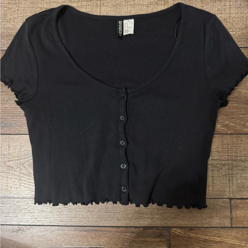 Divided Black Fitted Short Sleeve Button Down Shirt